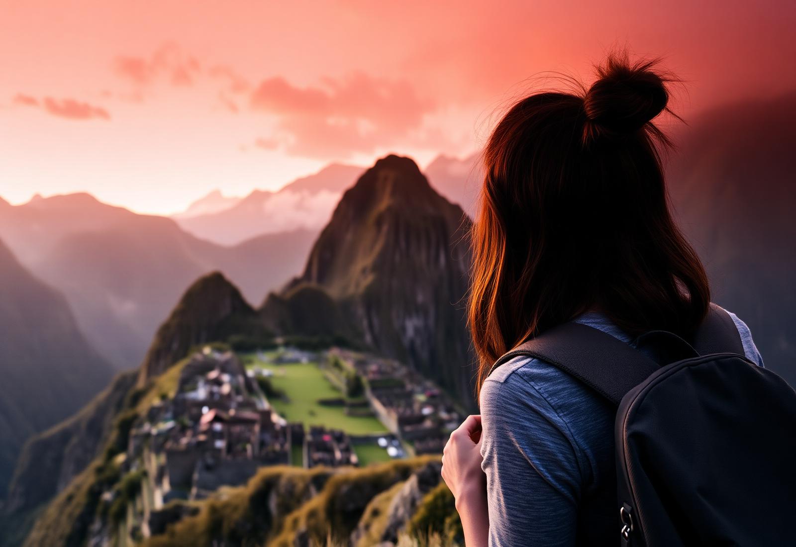 Traveller overlooking Machu Picchu
